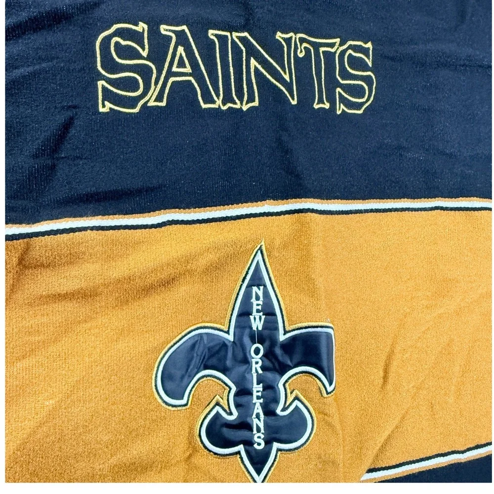 New Orleans Saints NFL Poncho Mexican Serape Black Gold Striped Fringed One Size